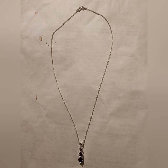 Silver necklace Oval Amethyst Triple Drop Pendant Necklace in Sterling Silver, c - Picture 2 of 13